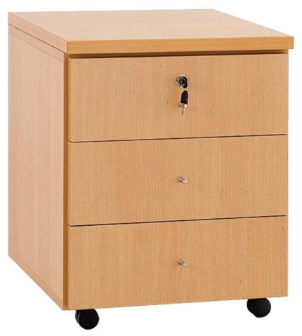 Caisson roulant à 3 tiroirs tout bois (Fermeture centrale)