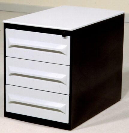 Caisson roulant à 3 tiroirs métal/bois [Fermeture centrale]