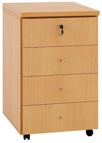 Caisson roulant à 4 tiroirs tout bois (Fermeture simple)