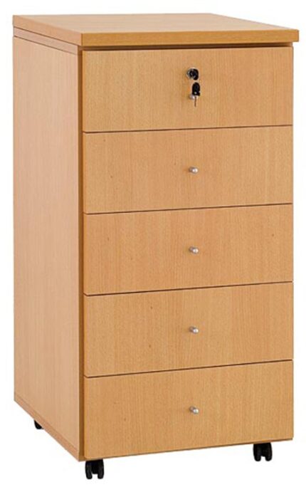 Caisson roulant à 5 tiroirs tout bois (Fermeture simple)